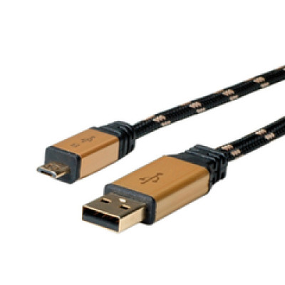 Roline GOLD USB2.0 kabel TIP A(M) - Micro B(M), 1.8m, crno/zlatni /  11.02.8826